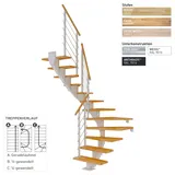 DOLLE Mittelholmtreppe Hamburg (Breite: 85 cm, 1/4-gewendelt, Verkehrsweiß, Farbe Stufen: Eiche weiß, Geschosshöhe: 222 – 258 cm)