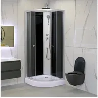 Belvit Eckdusche SK2401 – Komplettdusche mit ESG‐Glas, Schiebetür und Duschwanne, BxT: 90x90 cm, Einscheiben-Sicherheitsglas, Spar-Set, 1-tlg., Duschkabine mit Brausegarnitur & Ablauf, Neubau oder Renovierung beige