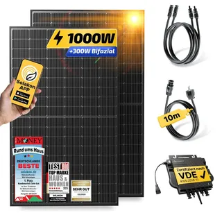 solakon Balkonkraftwerk 1000W 800W, Solaranlage Steckerfertig Komplettset 800W Kabellänge: 10m,
