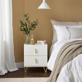 SoBuy Nachttisch mit 2 Schubladen Sofatisch Beistelltisch Weiß Holzwerkstoff, Metall, 40x47x40 cm,