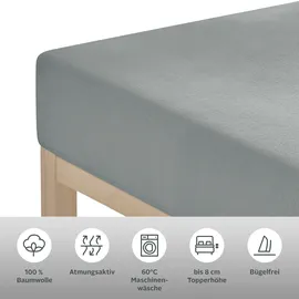 OTTO home Spannbettlaken Litschi für Topper 90 x 200 cm mittelgrau 2 St.
