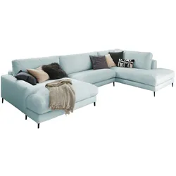 KAWOLA Sofa CARA Wohnlandschaft U-Form Cord hellblau Longchair links