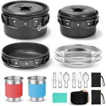 luxuskollektion Camping Geschirr Set Töpfe Pfanne Besteck 15-teilig faltbar & kompakt