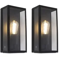 QAZQA Set aus 2 Außenwandleuchten schwarz IP44 mit Glas
