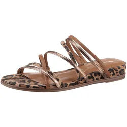 Pantolette TAMARIS, Damen, Gr. 39, braun, leooptik, Lederimitat, Textil, animal-print, glänzend, modisch, Schuhe, Keilabsatz, Sommerschuh, Schlupfschuh in veganer Verarbeitung