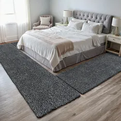Hochflor-Bettumrandung "My Shaggy", grau (dunkelgrau), H:37mm, Obermaterial: 100% Polypropylen, MYFLAIR MÖBEL & ACCESSOIRES, Bettumrandung, Shaggy, Uni-Farben, leicht glänzend, extra flauschig, Läufer-Set