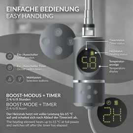 luxebath ML-Design Heizstab 900 W mit Thermostat und LCD-Display