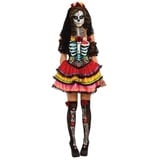 Rubie ́s Kostüm Blütenpracht Catrina, Farbenprächtiges Minikleid für Halloween mit vielen Deko-Rosen schwarz L