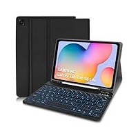 Samsung Tab S6 Lite Hülle mit Tastatur, Schutzhülle mit Pencil Halter Wireless Beleuchtete Tastatur (Deutsches) für Galaxy Tab S6 Lite 10,4 2024/2022/2020(P620/P625/P615/P619/P610/P613), Schwarz