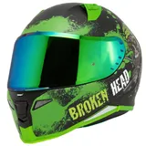 Broken Head Jack S. V2 Pro Grün Integralhelm + Visier Grün Verspiegelt