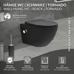LuxeBath Tornadospülung Wand Hänge WC Spülrandlos Toilette Softclose Bidet-Funktion Nano