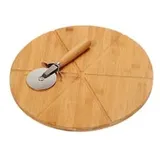 KESPER | 2 Pizzateller mit 1 Pizzaschneider, Material: FSC®-zertifizierter Bambus, Maße: ø 32 cm/Stärke: 1 cm, Farbe: Braun |58465