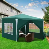 3x3m Pavillon Stabiles Partyzelt Wasserdicht und UV-Schutz Gartenpavillon Grün mit 4 Seitenteile Metall-Verstrebungen Festzelt für Garten Party