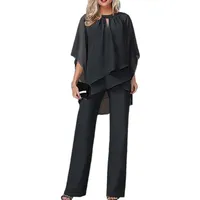 JIAALU Hosenanzug Damen Zweiteiler Chiffon Shirt Tüll Abendanzug Sets Elegant Vintage 2-Teiliges Set Outfit Hohe Taille Hosenanzug Cocktail Party Festlich Hosenanzug - XXL
