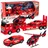 Wisam Lean Toys Feuerwehr-Rettungsset mit Abschleppwagen, Auto, Hubschrauber, Lichtern und Sound