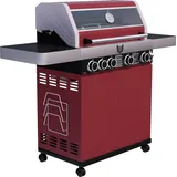 BBQ Chief 9.0 - 4 Edelstahl Brenner + Seitenbrenner, 14 kW, Warmhalterost, Gussrost, Deckel mit Thermometer, Fettauffangwanne, Schw... - Rot