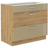 Küchen-Preisbombe Küchen Unterschrank 80 Eiche Artisan Cappuccino Hochglanz Vollauszug