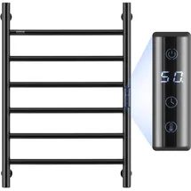 Vevor Handtuchtrockner Heizkörper Handtuchwärmer, beheizter Handtuchhalter mit 6 Stangen, wasserdichter Handtuchwärmer mit Timer & LED-Anzeige, 5 einstellbare Temperaturstufen, Wandmontage, Schwarz