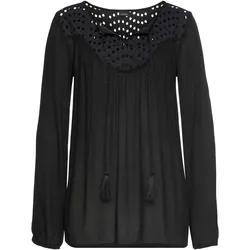 Crepebluse, mit Lochstickerei, Damenbluse, lockere Passform, Gr. 38, schwarz, , 57287242-38