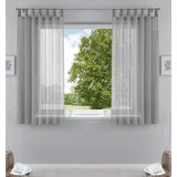 Gardinenbox 2er-Pack Gardinen Transparent Vorhang Set Wohnzimmer Voile Schlaufenschal mit Bleibandabschluß HxB 175x140 cm Grau,