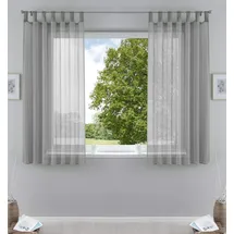 Gardinenbox 2er-Pack Gardinen Transparent Vorhang Set Wohnzimmer Voile Schlaufenschal mit Bleibandabschluß HxB 175x140 cm Grau,