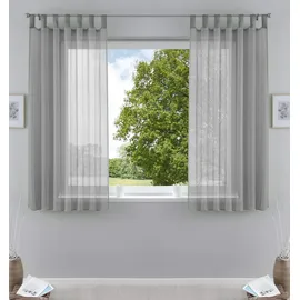 Gardinenbox 2er-Pack Gardinen Transparent Vorhang Set Wohnzimmer Voile Schlaufenschal mit Bleibandabschluß HxB 175x140 cm Grau,