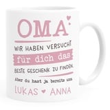 SpecialMe® Tasse personalisiertes Geschenk Spruch Papa/Mama/Oma/Opa Wir habe versucht für dich das beste Geschenk zu finden... anpassbare Namen Oma - 2+ Namen weiß Keramik-Tasse