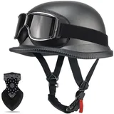 Motorradhelm Halbschalenhelm mit ECE, Retro Motorrad Leder Halbhelm Mit DOT/ECE Zertifizierung Vintage Motorrad Jethelm Kappe Halbschalenhelm für Cruiser Scooter Chopper