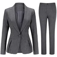 YYNUDA Hosenanzug Damen Business 2 Teiilg Anzug Slim Fit Blazer mit Anzughosen für Büro,Grau1,M - M