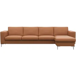 Ecksofa FLEXLUX "Fiore, super Sitzkomfort durch Kaltschaum im Sitz, L-Form", braun (modern cogna), B:295cm H:85cm T:159cm, Sofas, breite Armlehnen, Füße Alu