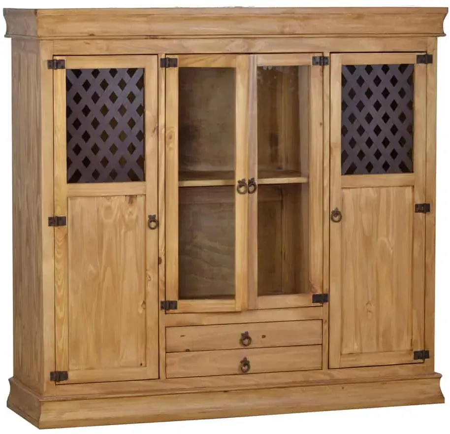 Mexico Highboard Glas, Massivholz Pinie  Mexiko Möbel Mexikanisch
