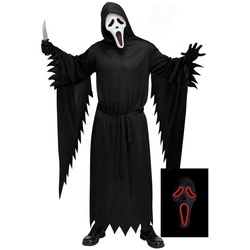 Fun World Kostüm Scream Ghostface Kostüm mit Leuchtmaske Größe M-L, Der Geisterkiller hackt nicht nur mit dem Messer durch die Gegend, er schwarz