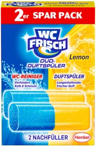 WC Frisch Duo-Duftspüler, WC-Duftspüler für langanhaltenden Frischeduft, 2er Nachfüllpackung Lemon