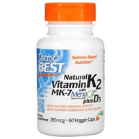 Doctors Best Natural Vitamin K2 MK-7 with MenaQ7 plus D3, 60 Kapseln