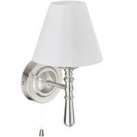 Relaxdays Wandlampe mit Schirm, innen, Zugschalter, Flur & Wohnzimmer, E14, Stoff, Metall, HBT 28x16x19 cm, silber/weiß