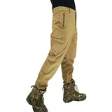 Onsoyours Herren Softshellhose Jagd Hose Fleece Gefüttert Sport Skihose Wanderhose Trekkinghose Verschleißfest Outdoor Hose Funktionshose Winterhose Mit Tasche A Khaki 3XL - 3XL