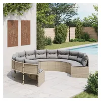 vidaXL Gartensofa mit Kissen Rund Beige Poly-Rattan
