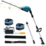 Teleskop Heckenschere Akku für Makita Akku 18V, 48cm Schnittbreite, Zinkenabstand 16 mm, Höhe bis 2.7m, 150° winkelverstellbarer Schneidkopf (Blau mit 2 Batterie)