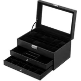 Oyydecor Uhrenbox Schmuckbox Uhren-Organizer Schmuckvitrine mit Schmuckschublade zur Aufbewahrung von 3 Ebenen (schwarz)