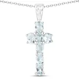 vira jewels Kette mit Anhänger 925 Sterling Silber rhodiniert Glänzend Aquamarine hellblau weiß