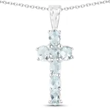vira jewels Kette mit Anhänger 925 Sterling Silber rhodiniert Glänzend Aquamarine hellblau weiß