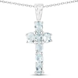 vira jewels Kette mit Anhänger 925 Sterling Silber rhodiniert Glänzend Aquamarine hellblau weiß