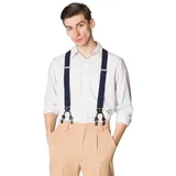 Banned Hosenträger Rockabilly Braces Navy Blau Vintage Y-Form Retro Austauschbare Knopfverschlüsse blau