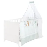 roba Komplettbettset Woodland Buddies 70 x 140 cm aus Holz inkl. Matratze, Bettwäsche, Himmel & Himmelstange - Mitwachsendes Kinderbett ab 6 Monate - Weiß