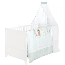 roba Komplettbettset Woodland Buddies 70 x 140 cm aus Holz inkl. Matratze, Bettwäsche, Himmel & Himmelstange - Mitwachsendes Kinderbett ab 6 Monate - Weiß