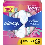 Always Radiant Teen Damenbinden mit FlexFoam, Größe 1, regulär, mit Flügeln, geruchlos, 42 CT