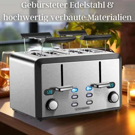 Steinborg 4 Scheiben Edelstahl XXL Toaster mit Brötchenaufsatz