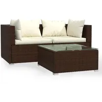 vidaXL 3-tlg Garten-Lounge-Set mit Kissen Braun Poly Rattan