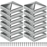 Scettar Pfostenkappe 9x9 cm 12 Stück mit 24 Schrauben, Verzinkte Metall Pfostenkappen in Pyramidenform, Zaunpfosten Kappen, Abdeckkappen für Holzpfosten, Witterungsbeständige Schutzkappe