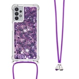 Handykette Hülle für Xiaomi Redmi Note 13 Pro 4G Glitzer Treibsand Necklace Hülle mit Kordel zum Umhängen Silikon Clear Handy Schutzhülle Bumper dünn Hülle mit Band Case zum umhängen Lila